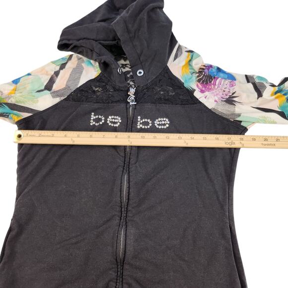 Bebe Sweater Womens Large Y2k 2000s Vintage Black Lace Tropical Retro Sequin - Picture 13 of 15